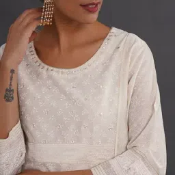 Jaypore Women Off White Block Print Regular Fit Kurta image 4