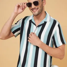 People by Pantaloons Blue Slim Fit Striped Shirt-picture-34