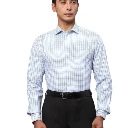 Park Avenue Light Blue Slim Fit Check Shirt-image-31