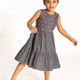 A Little Fable Kids Grey Cotton Embroidered Dress-picture-24