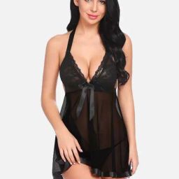 fims FIMS: Fashion is my Style Black Lace Work Babydoll With Thong-picture-7