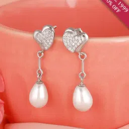 GIVA Love is Everywhere 92.5 Sterling Silver Sparkling Hearts and Pearl Drop Earrings-image-82