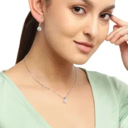 Zavya 92.5 Sterling Silver Rhodium-Plated Solitaire Necklace & Earring Set-picture-40