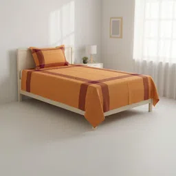 TUNI MANI Orange & Maroon Single Bedsheet with 1 Pillow Covers-image-22