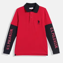 U.S. Polo Assn. Kids Boys Red Solid Pure Cotton Polo Collar T-shirt-picture-32