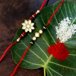 Karatcart Gold-Plated Kundan Rakhi with Roli Chawal & Greeting Card for Brother - Set of 2-image-36