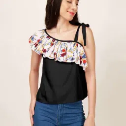 PATRORNA Black & Cream Floral Print Top-picture-25