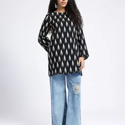 fusion by glitchez Ikat Print Boat Neck Mini Dress image 4