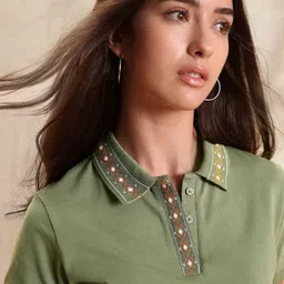 U.S. Polo Assn. Women Solid Polo Collar Cotton T-shirt image 2