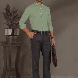 Moda Rapido Men Dark Green Solid Cotton Plain Formal Shirt image 4