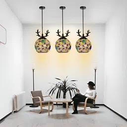 GAUVIK Green & Blue Printed Glass Ceiling Lamp image 3