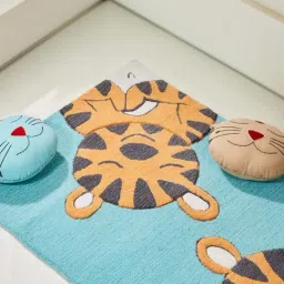Fabindia Blue & Orange Wool Dost Kids Bath Mat Carpet-image-53