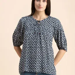 Moomaya Black & Blue Floral Print Top-picture-19