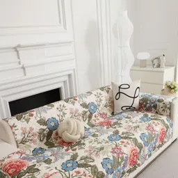 HOMETHREADS Beige & Cream-Coloured Printed Sofa Cover-picture-24