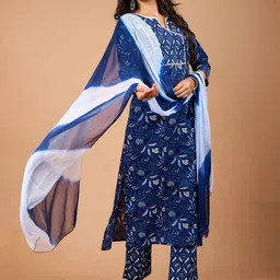 Le Mec Women Floral Embroidered Regular Pure Cotton Kurta & Trouser With Dupatta image 3