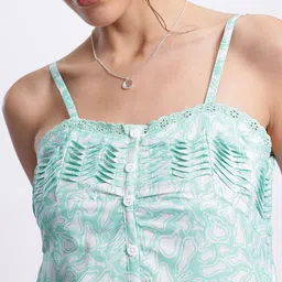 DressBerry Pleated Perfection Smocked Lace Inserts Printed Top image 3