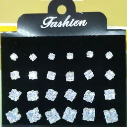 NAVJAI Set of 12 Silver-Plated Metal American Diamond Earrings-image-7