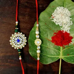 Karatcart Gold-Plated Kundan Rakhi with Roli Chawal & Greeting Card for Brother - Set of 2-picture-44