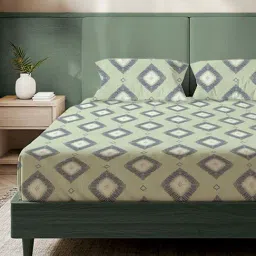 Urban Space Green Printed Bedsheet Set Double-image-17