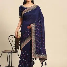 Saree Mall Navy Embellished Saree With Unstitched Blouse-image-35