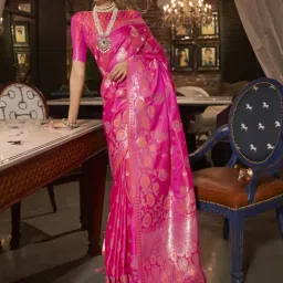 Elora Rani Pink Woven Saree With Unstitched Blouse-image-50