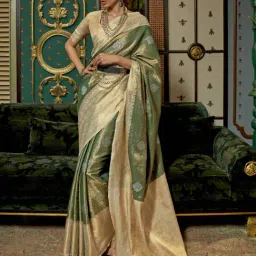 Elora Green & Beige Silk Woven Saree With Unstitched Blouse-image-21