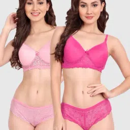 FIMS: Fashion is my Style Pink & Fuchsia Lace Work Lingerie Set - Pack Of 2-image-51