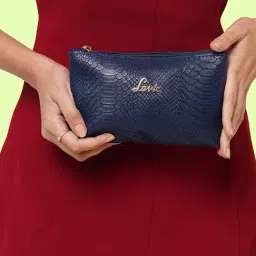 Lavie Croc Navy Textured Pouch-image-0