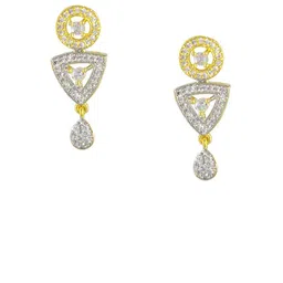 PRIVIU Gold-Plated American Diamond Studded Circular Shaped Drop Earrings image 2