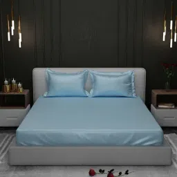 Stoa Paris Blue 300 TC Polyester Double Fitted Sheet with 2 Pillow Covers-image-16