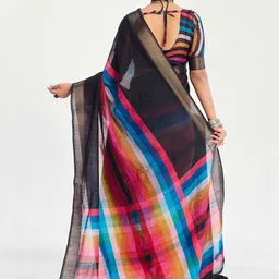 TIRA Striped Linen Blend Handloom Saree image 2