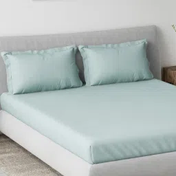 Ddecor Live Beautiful 100% Cotton Spectrum Dyed King Fitted Bedsheet with 2 Pillow Cover Set Blue image 2