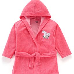 Doodle Poodle Terry Full Sleeves Hooded Bath Robe Bunny Print - Pink-picture-41
