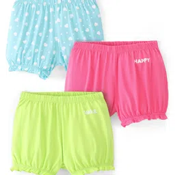 Pine Kids Cotton Lycra Heart Print Bloomers Pack Of 3 - Pink Blue & Green-image-33
