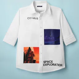 Pine Kids Cotton Woven Full Sleeves Shirt With Space Theme Print - White-picture-25