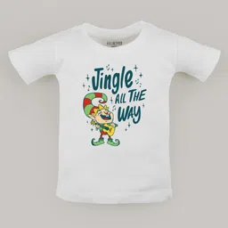 FFlirtygo Christmas Theme Cotton Half Sleeves Jingle All The Way Printed T-Shirt - White-picture-24
