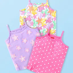 Babyhug 100% Cotton Antibacterial Singlet Slips Pack Of 3 With Polka Dots Star & Fish Print Pack Of 3 - Pink Purple-image-10