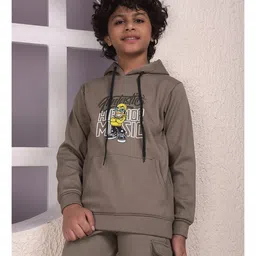 CRIMSOUNE CLUB Woven Full Sleeves Fantastic Text Printed Light Winter Hooded Sweatshirt - Olive Green-picture-13