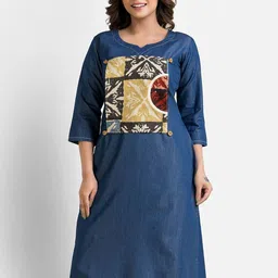 Crazy Needle Women Abstract Printed Round Neck Regular Straight Denim Kurti image 5