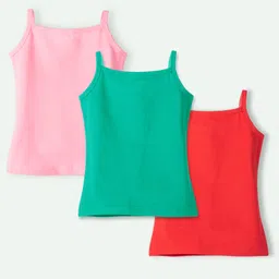 Ariel Cotton Lycra Knit Pack Of 3 Sleeveless Solid Camisoles - Green Red & Pink image 3