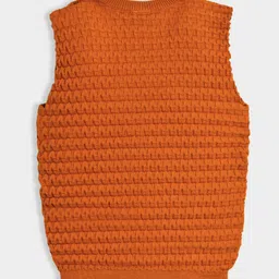 Mi Arcus 100% Cotton Knit Sleeveless Self Designed Sweater - Orange image 3