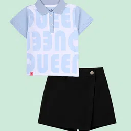 KiddoPanti Girls Printed T-shirt with Skort-image-16