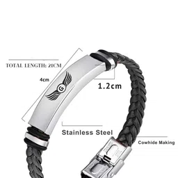 M Men Style G Letter Printed Stainless Steel & Braided Leather Wraparound Bracelet image 2