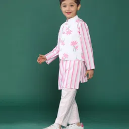 Tales & Stories Viscose Full Sleeves Floral Printed Kurta & Pyjama Set With Jacket - Pink image 4