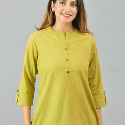Anouk Rustic Women High Neck Roll-Up Sleeves Cotton Top-picture-12