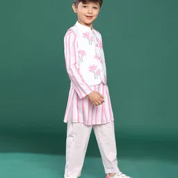 Tales & Stories Viscose Full Sleeves Floral Printed Kurta & Pyjama Set With Jacket - Pink image 5