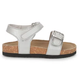 TRUFFLE COLLECTION Colour Blocked Double Velcro Closure Sandals - Silver image 5