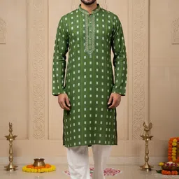 TAKE STYLE Printed Mandarin Collar Thread Work Pure Cotton Kurta With Pyjamas-picture-40