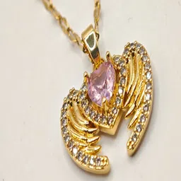SAPRAA TRENDS Gold-Plated American Diamond Studded Anti Tarnish Heart Pendant With Chain image 1