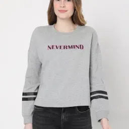 Vero Moda Light Grey Cotton Graphic Print Sweatshirt-image-90